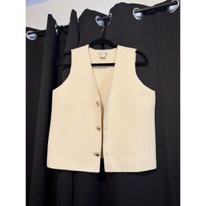 Rachel Zoe Cream Knit Vest Sleeveless Button Front Women's Size L